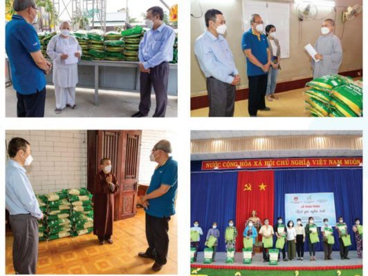 trao tặng 1,5 tấn gạo đến ba ngôi chùa tại TP.HCM là chùa Từ Hạnh, Lâm Quang và Giác Ân